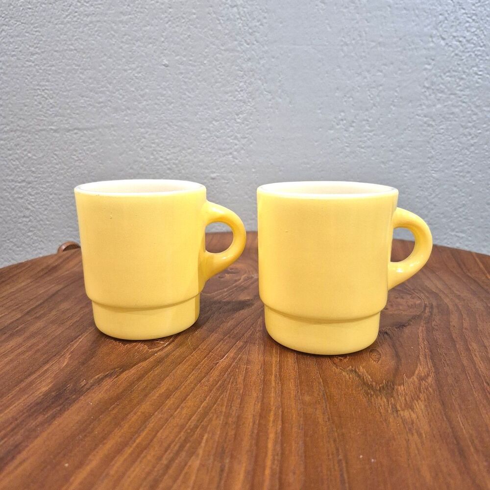 Set of Vintage Lemon Yellow Anchor Hocking Glassware Coffee Mugs